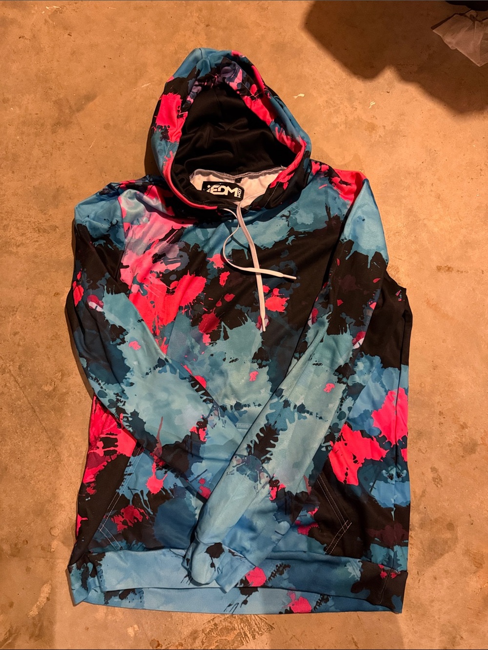 Tie-Dye Style Pullover Hoodie in Blue & Pink